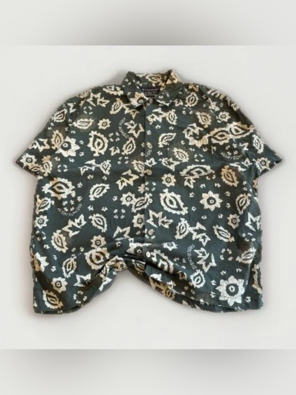Y2K Vintage Abercrombie & Fitch Hawaiian Button Down Shirt Size Large Green